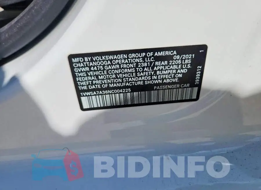 1VWSA7A36NC004225 Photo# 13