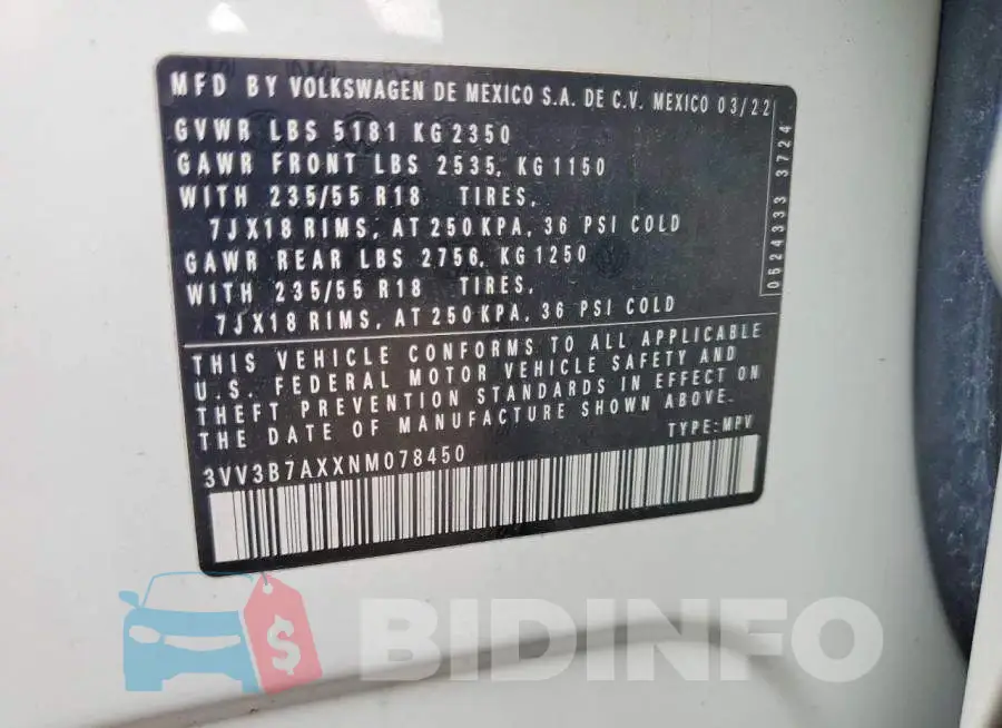 3VV3B7AXXNM078450 Photo# 13