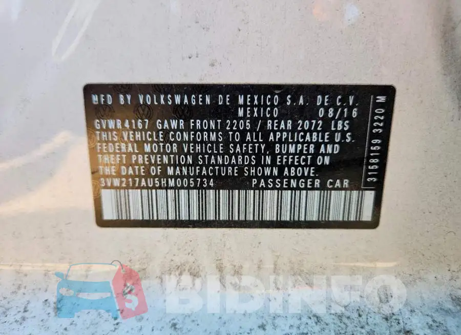 3VW217AU5HM005734 Photo# 12