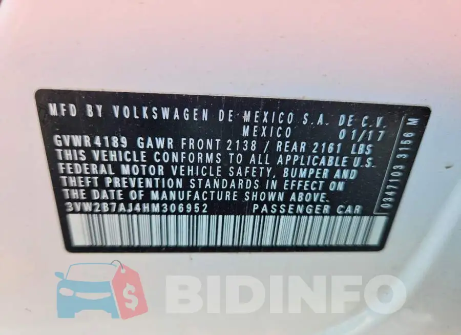 3VW2B7AJ4HM306952 Photo# 12