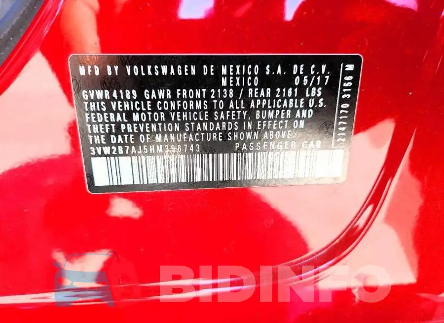 3VW2B7AJ5HM396743 Photo# 12