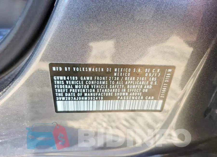 3VW2B7AJ9HM392419 Photo# 12
