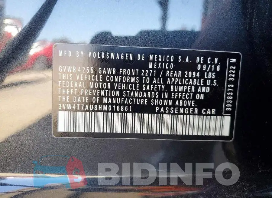 3VW4T7AU8HM016861 Photo# 13