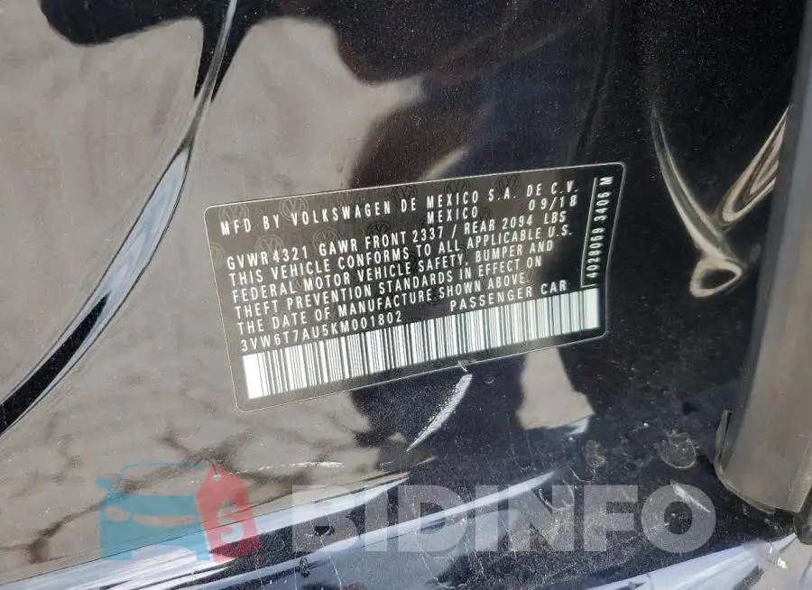 3VW6T7AU5KM001802 Photo# 12
