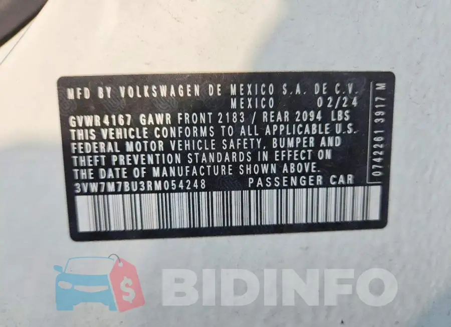 3VW7M7BU3RM054248 Photo# 12
