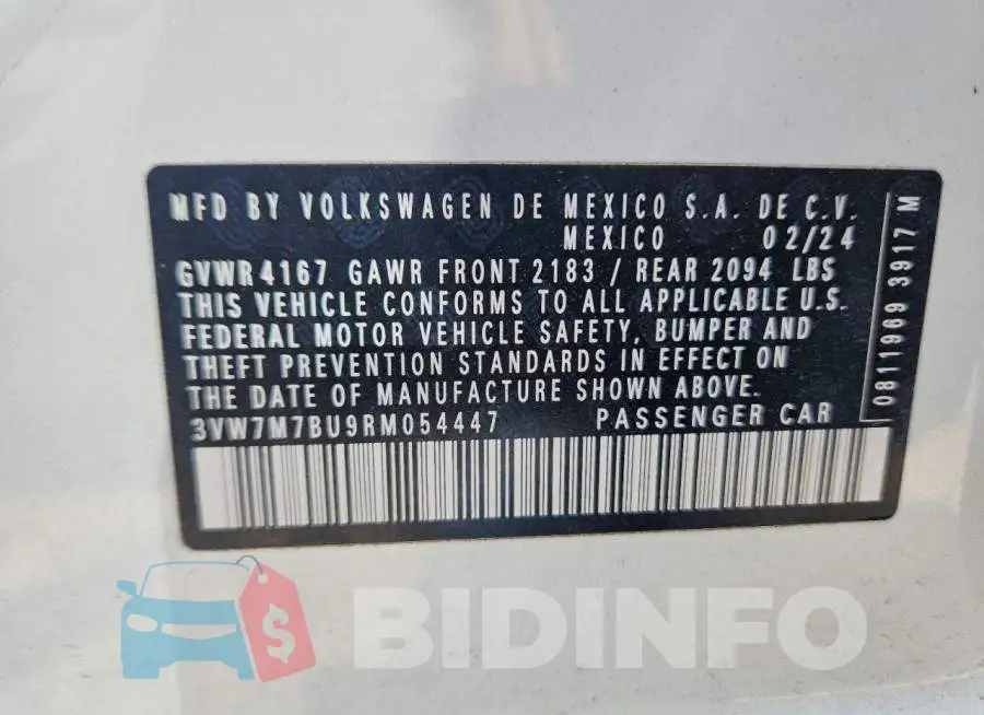 3VW7M7BU9RM054447 Photo# 12