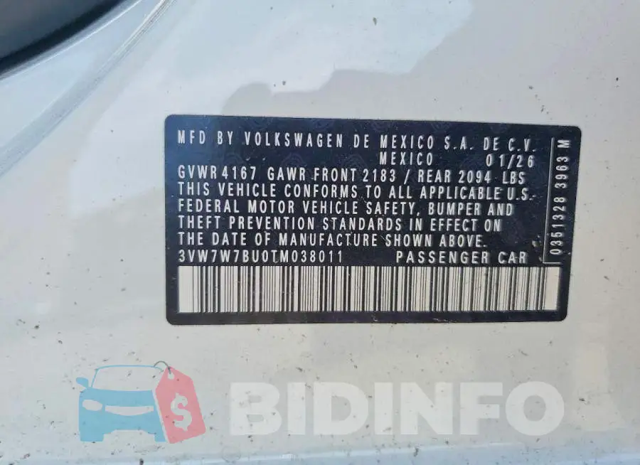 3VW7W7BU0TM038011 Photo# 13