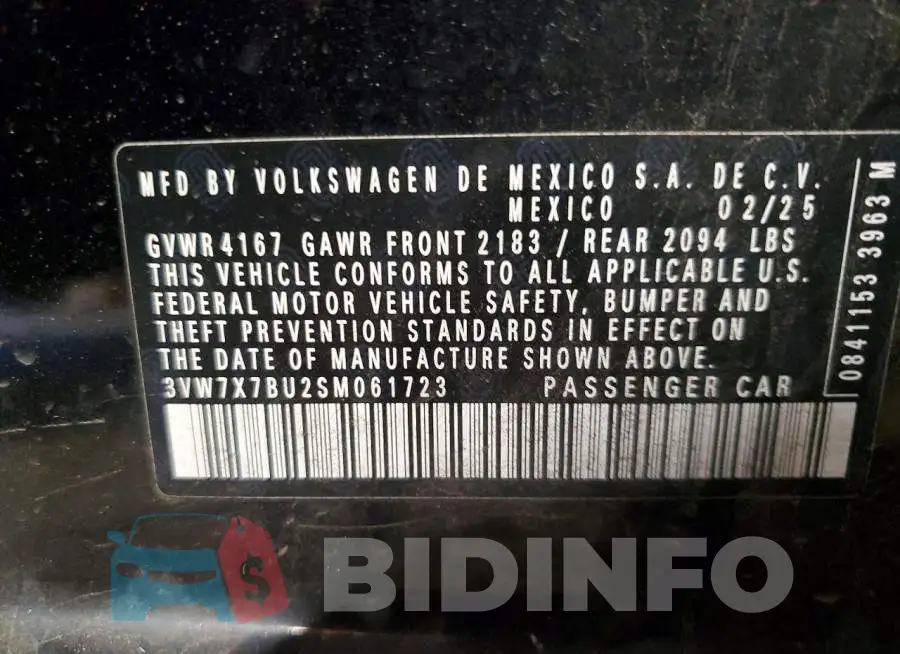 3VW7X7BU2SM061723 Photo# 12