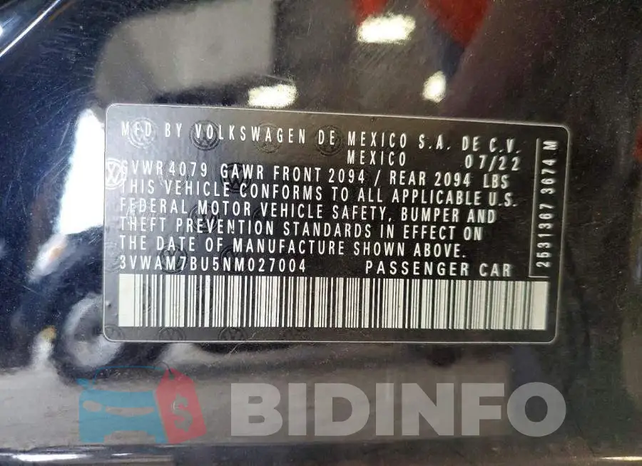 3VWAM7BU5NM027004 Photo# 12