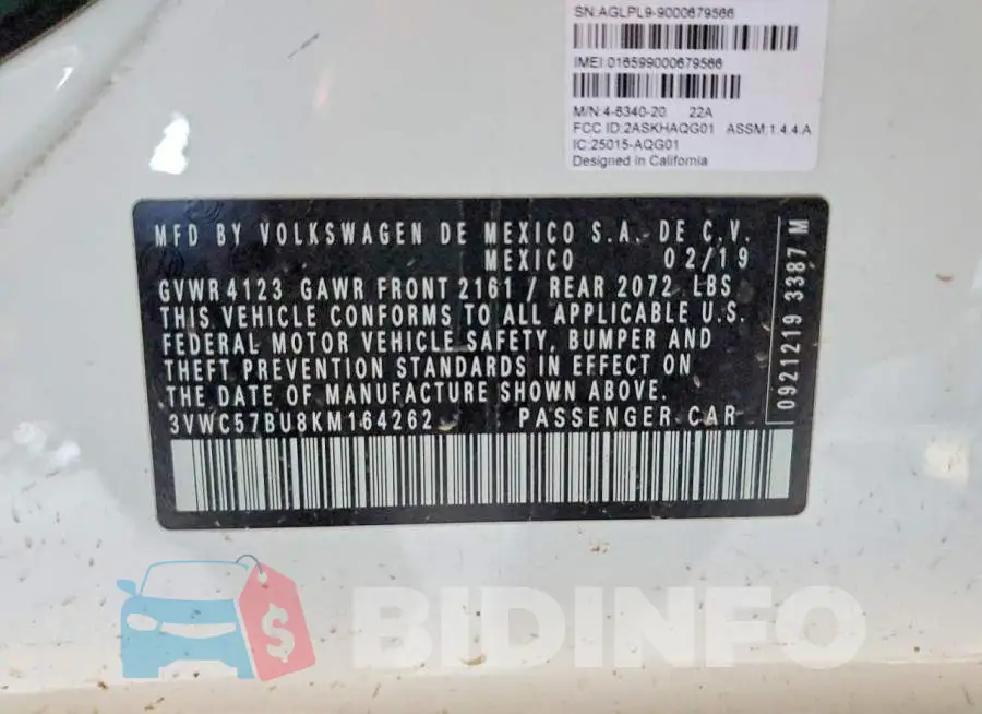 3VWC57BU8KM164262 Photo# 13