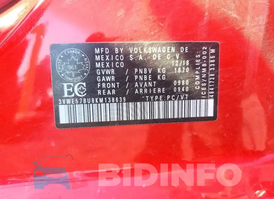 3VWE57BU8KM138639 Photo# 13