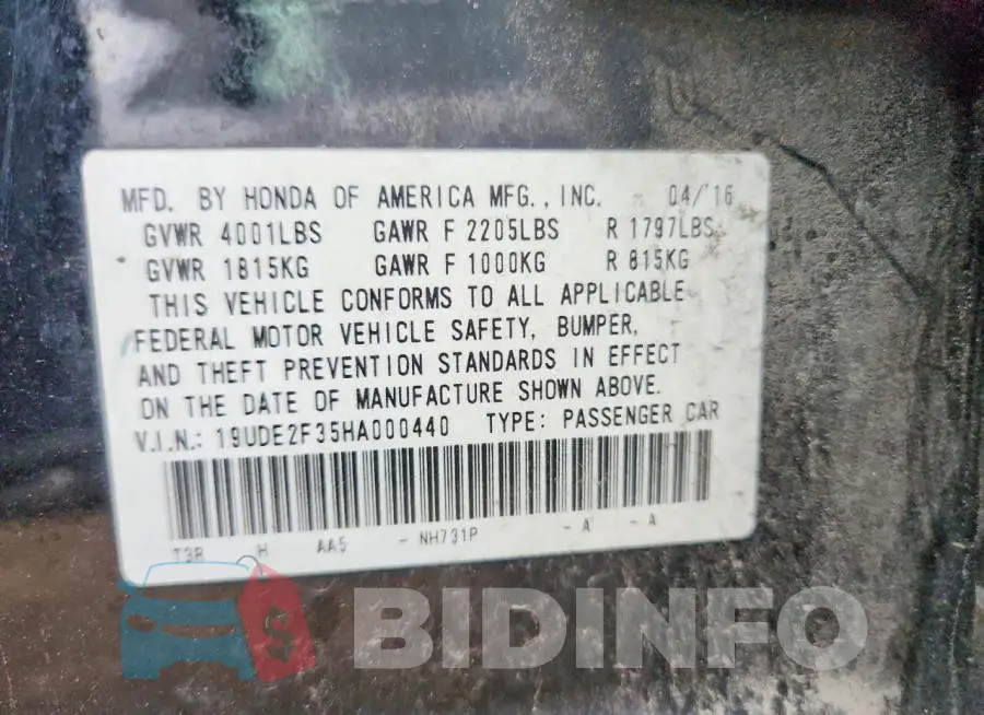 19UDE2F35HA000440 Photo# 12