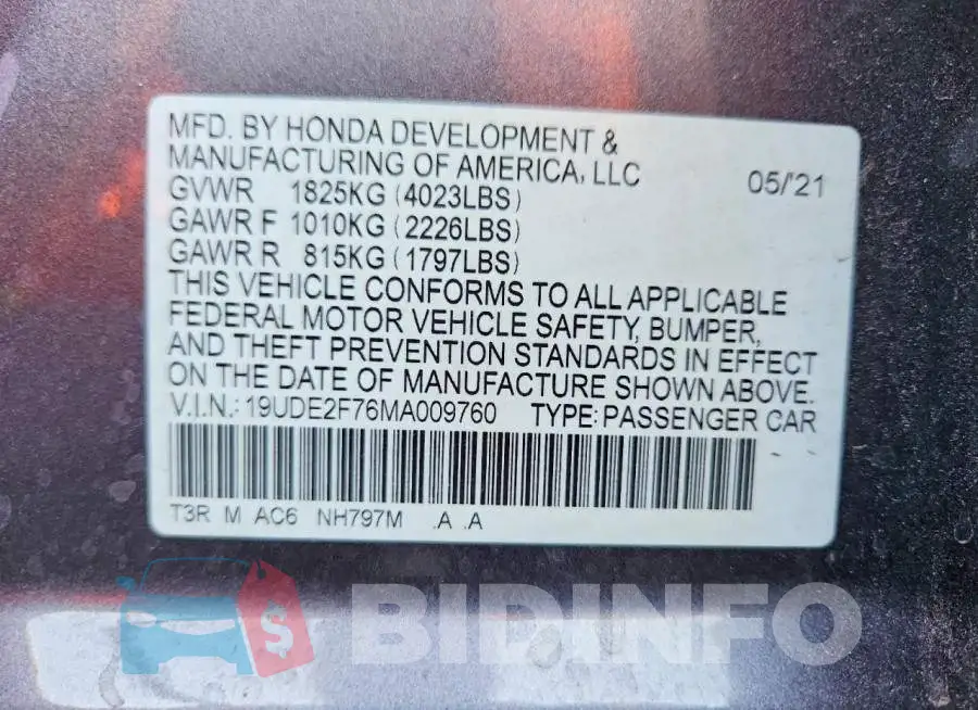 19UDE2F76MA009760 Photo# 13