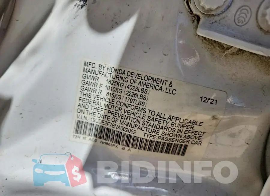 19UDE2F78NA002052 Photo# 12