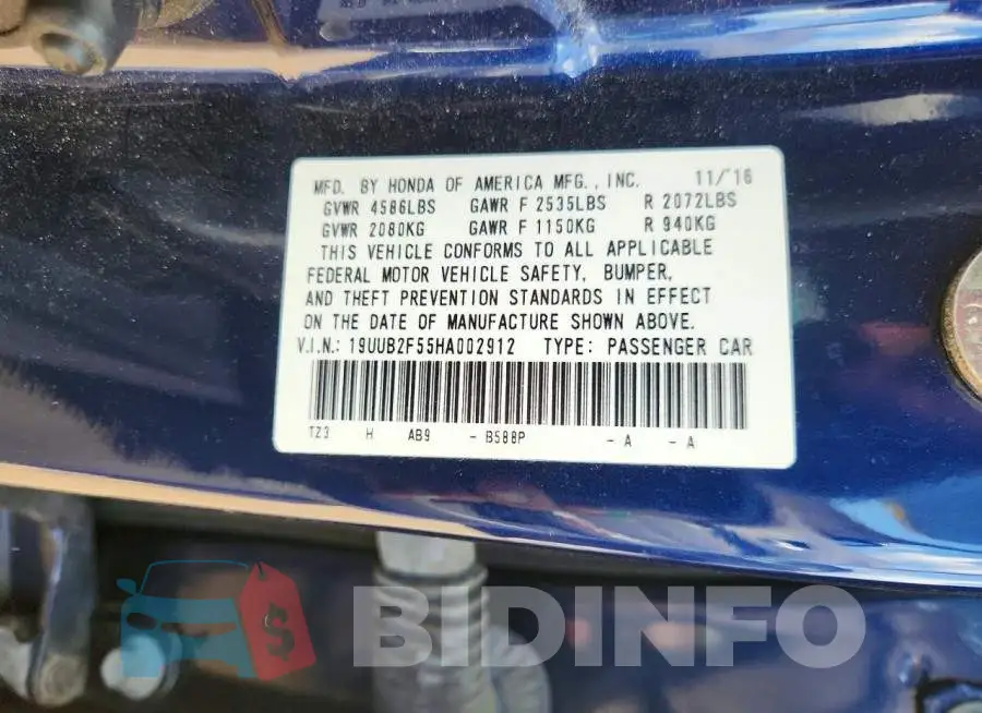 19UUB2F55HA002912 Photo# 12