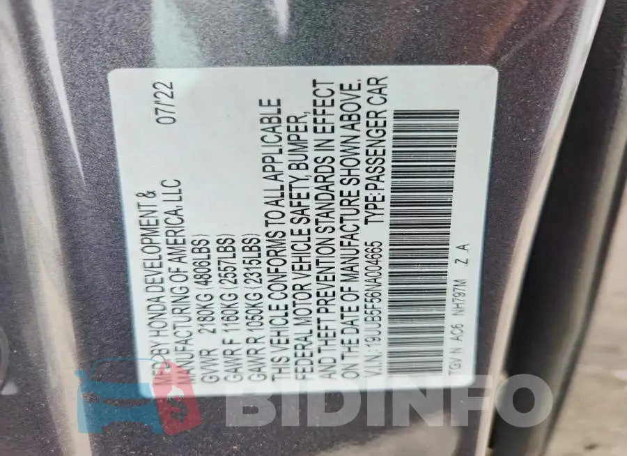 19UUB5F56NA004665 Photo# 12