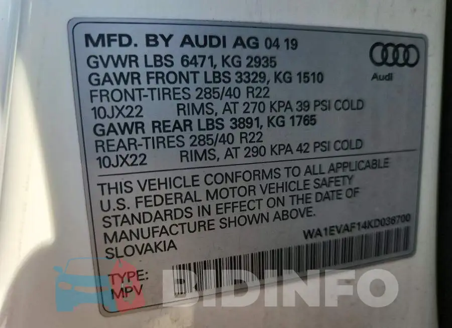 WA1EVAF14KD036700 Photo# 13