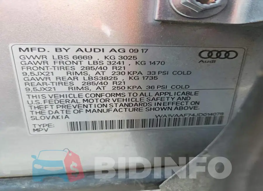 WA1VAAF74JD014078 Photo# 12