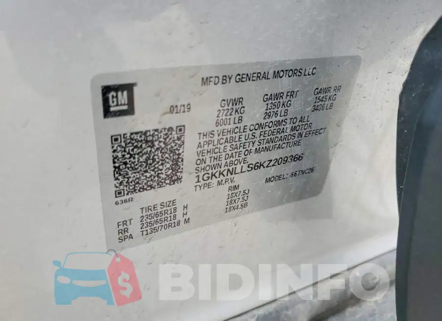 1GKKNLLS6KZ209366 Photo# 14