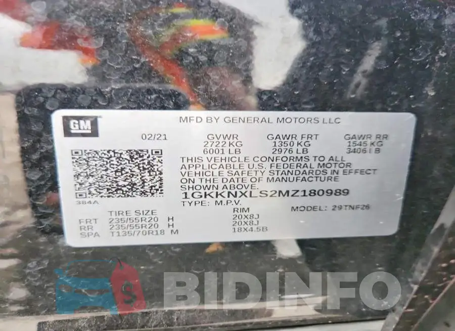 1GKKNXLS2MZ180989 Photo# 13
