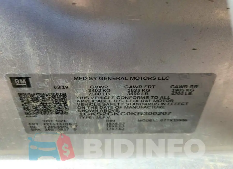 1GKS2GKC0KR300207 Photo# 14
