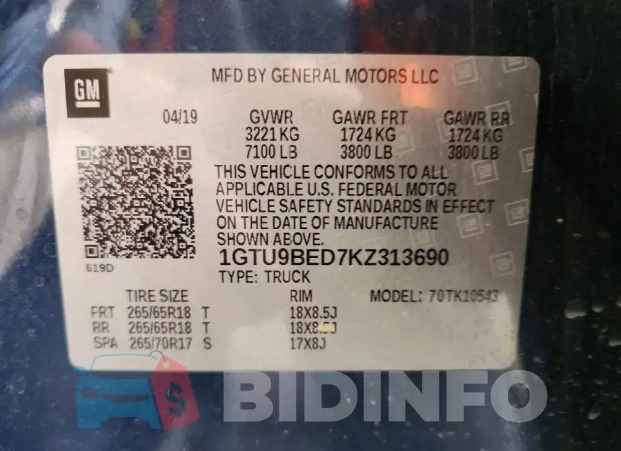 1GTU9BED7KZ313690 Photo# 12