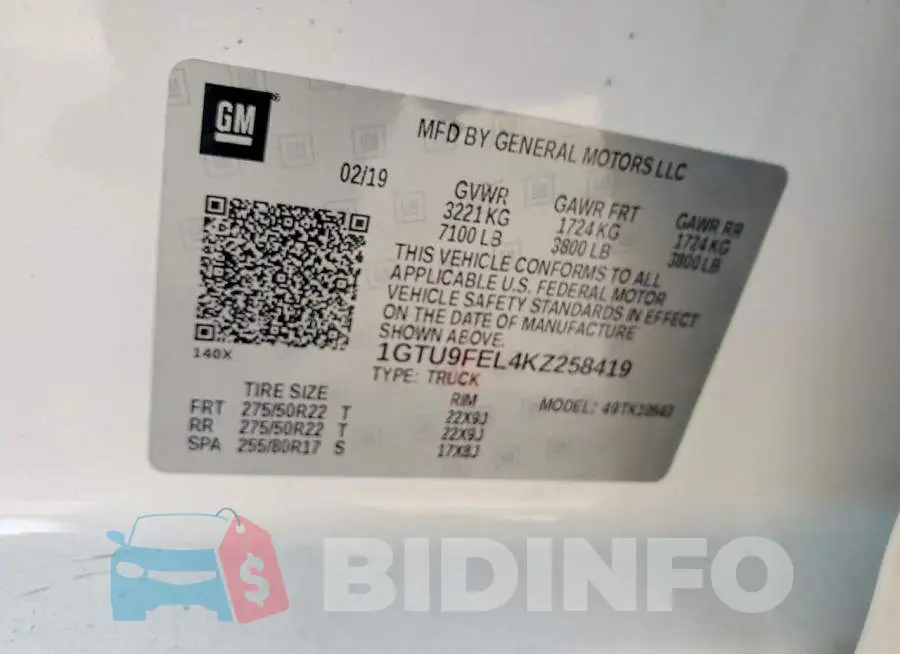 1GTU9FEL4KZ258419 Photo# 12
