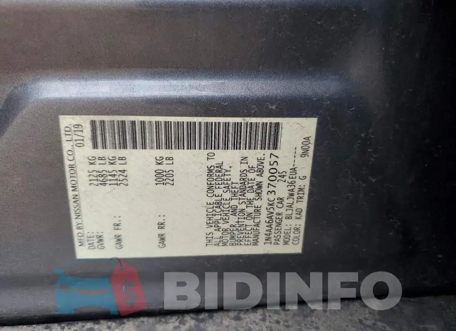 1N4AA6AV5KC370057 Photo# 12
