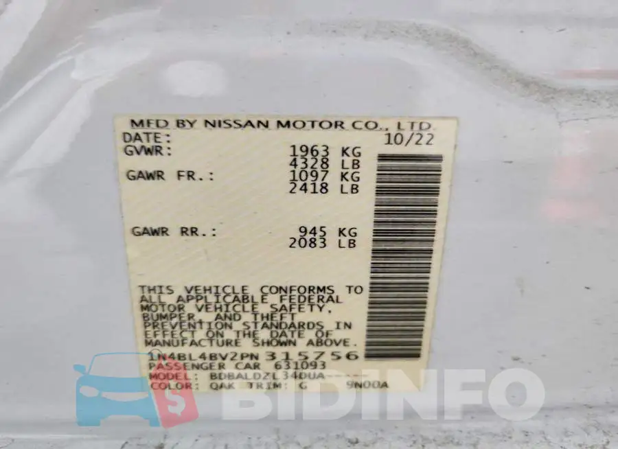 1N4BL4BV2PN315756 Photo# 13