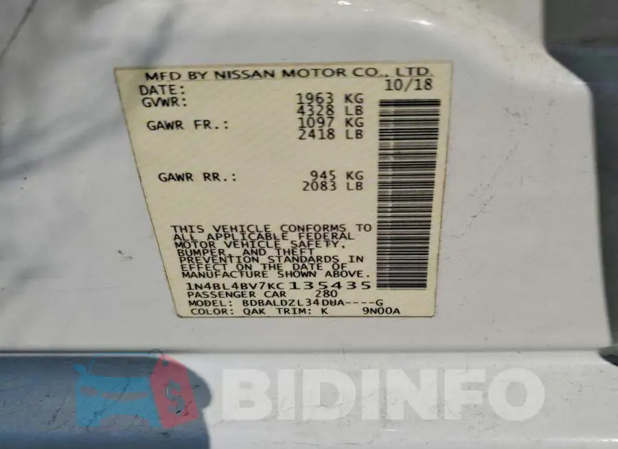 1N4BL4BV7KC135435 Photo# 13