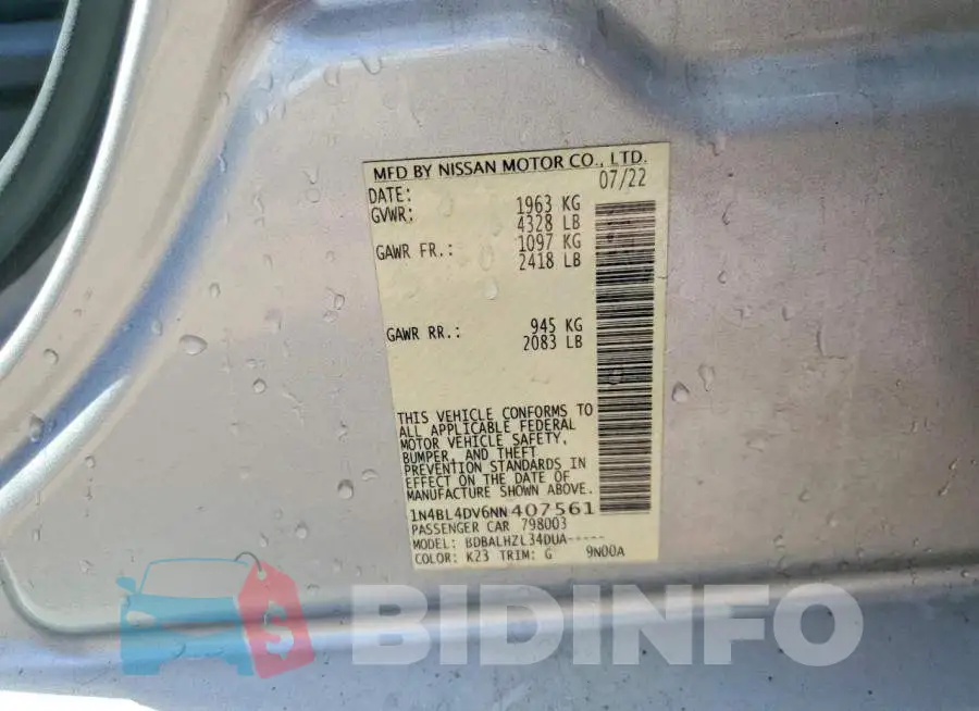 1N4BL4DV6NN407561 Photo# 12