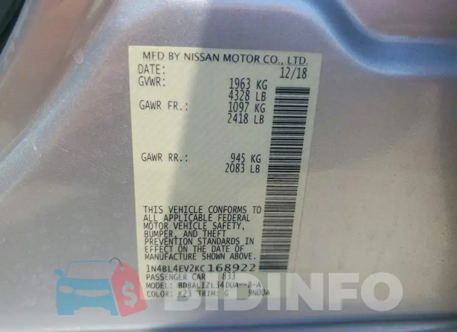 1N4BL4EV2KC168922 Photo# 13