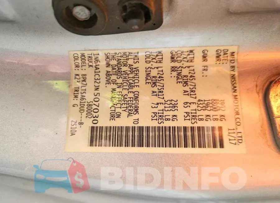 1N6AA1C32JN507030 Photo# 12