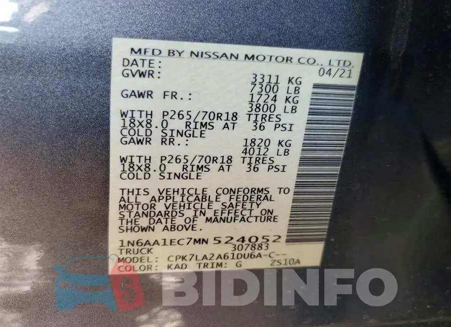 1N6AA1EC7MN524052 Photo# 12