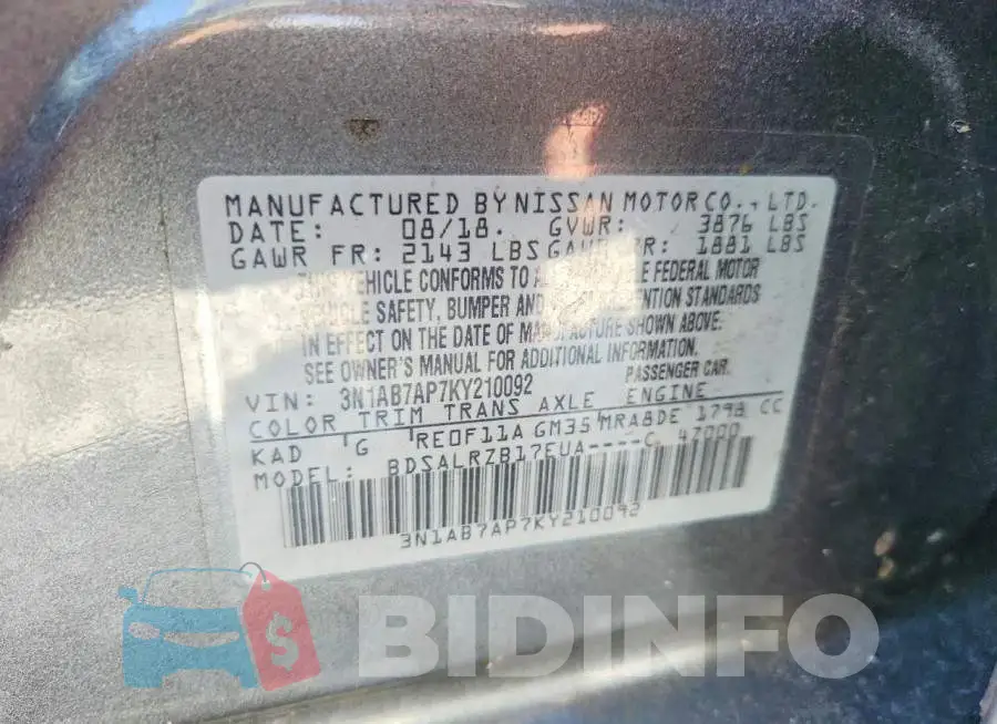 3N1AB7AP7KY210092 Photo# 12