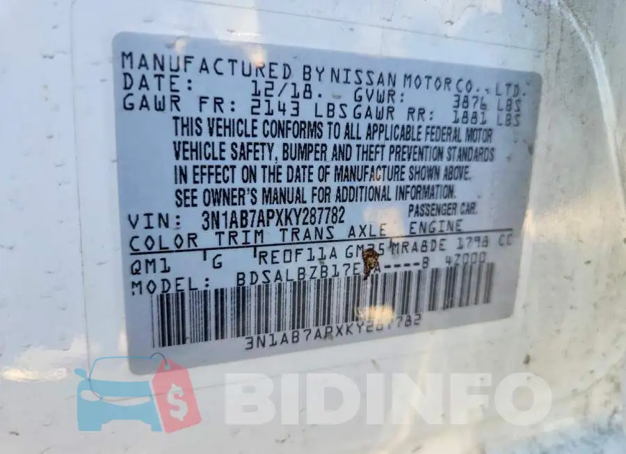 3N1AB7APXKY287782 Photo# 12