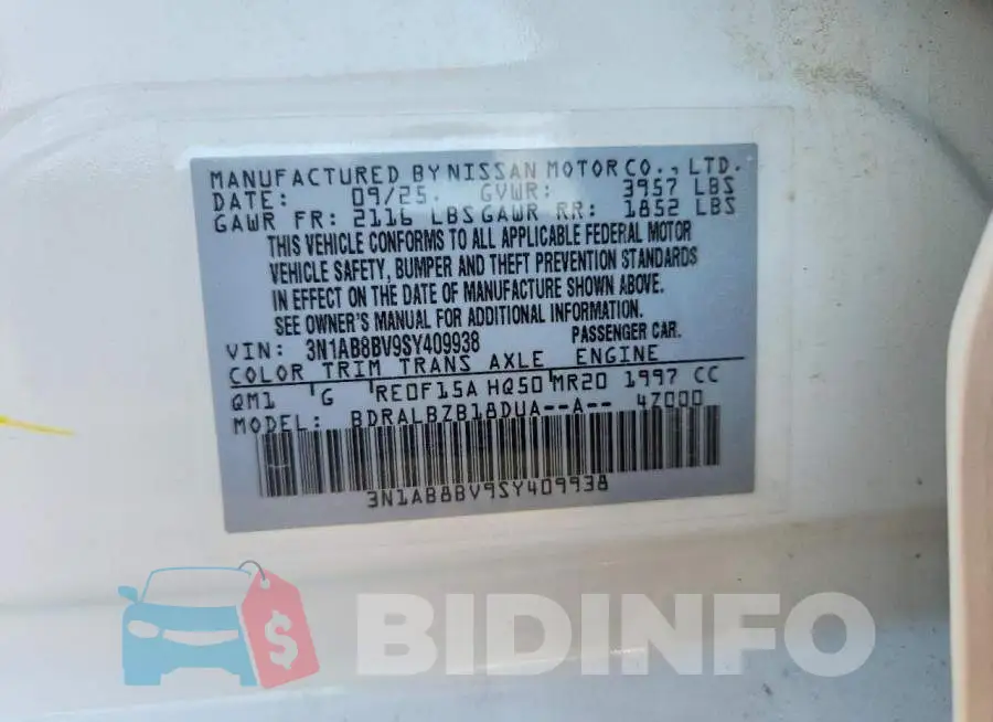 3N1AB8BV9SY409938 Photo# 12