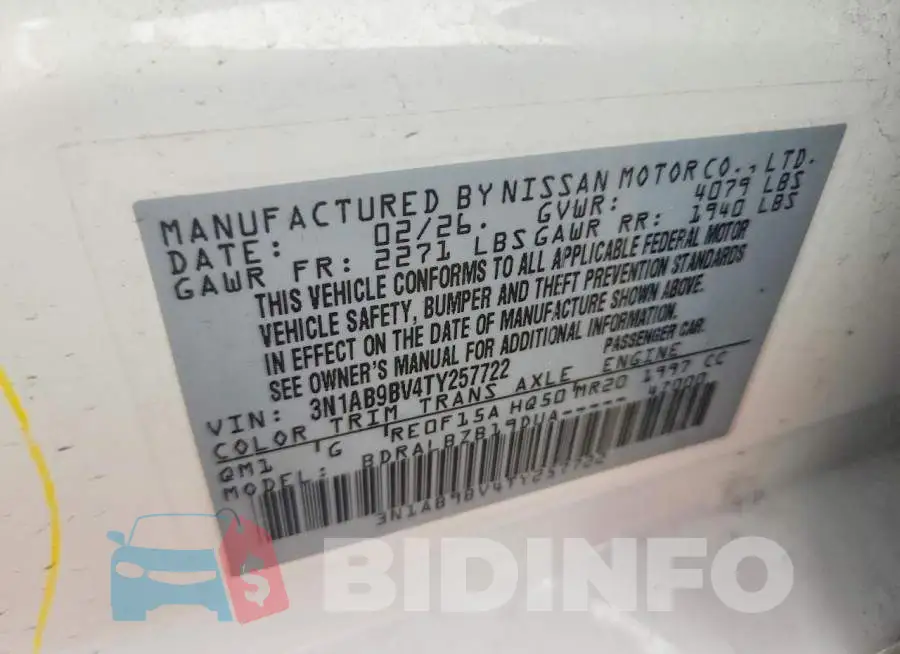 3N1AB9BV4TY257722 Photo# 12