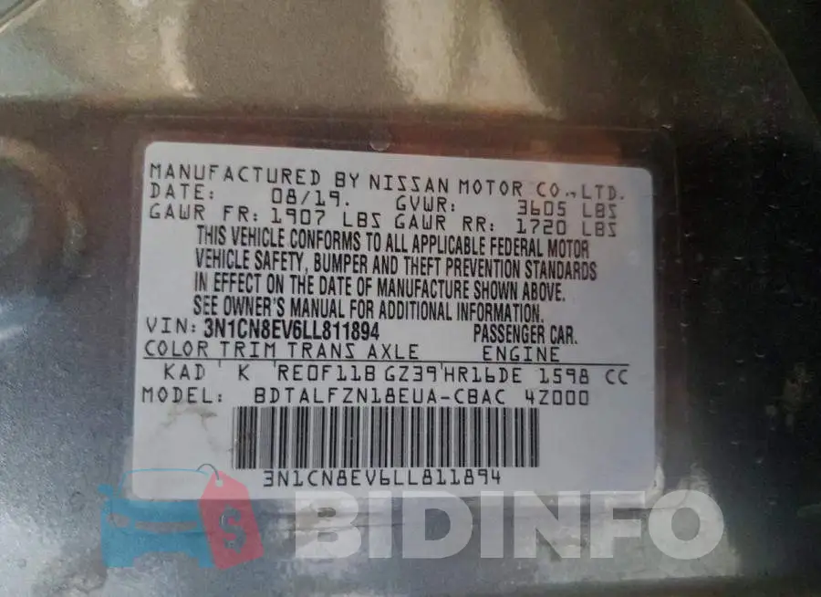 3N1CN8EV6LL811894 Photo# 12
