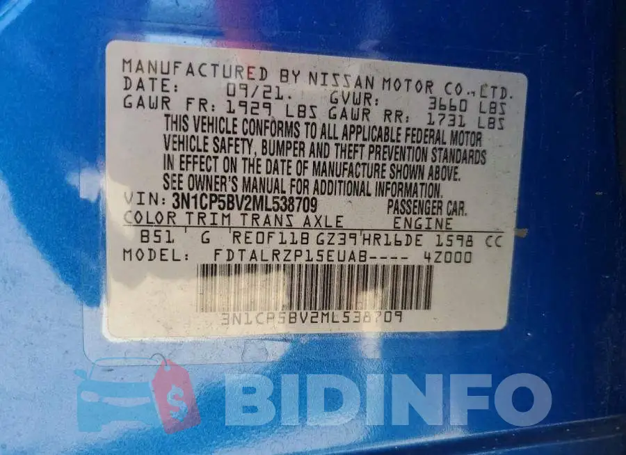 3N1CP5BV2ML538709 Photo# 13