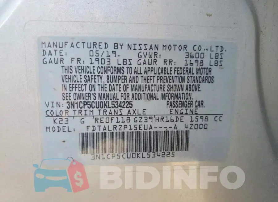 3N1CP5CU0KL534225 Photo# 12