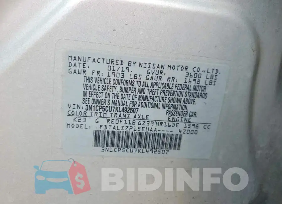 3N1CP5CU7KL492507 Photo# 13