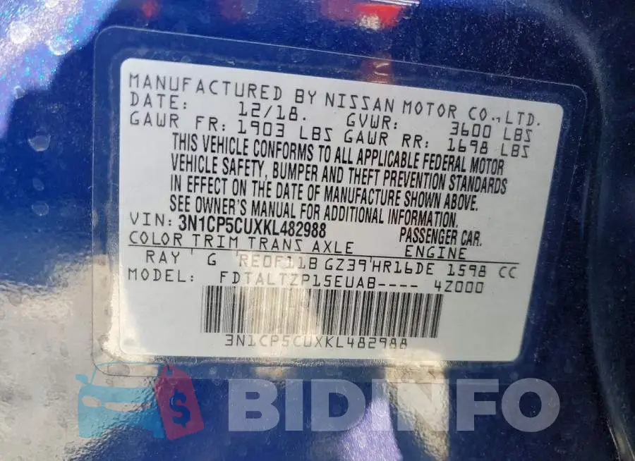 3N1CP5CUXKL482988 Photo# 13
