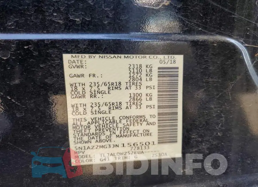 5N1AZ2MG3JN156501 Photo# 14