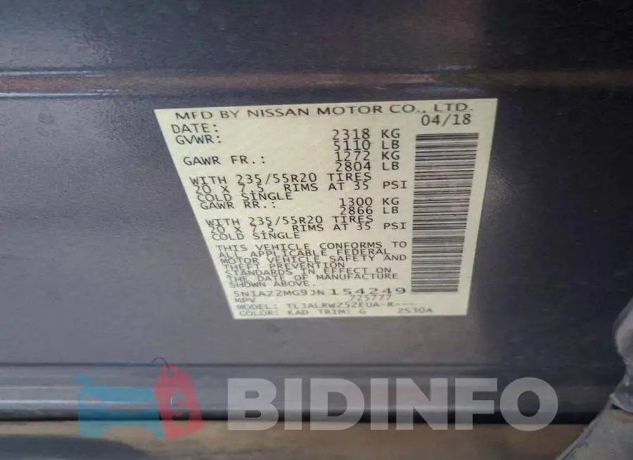 5N1AZ2MG9JN154249 Photo# 12