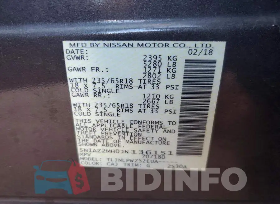 5N1AZ2MH0JN136151 Photo# 13