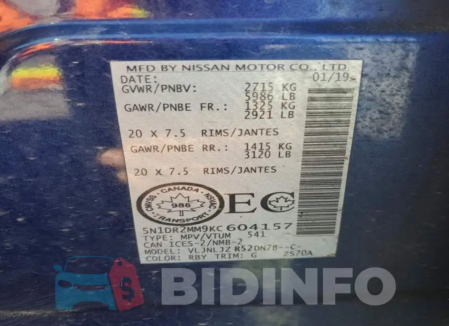 5N1DR2MM9KC604157 Photo# 14