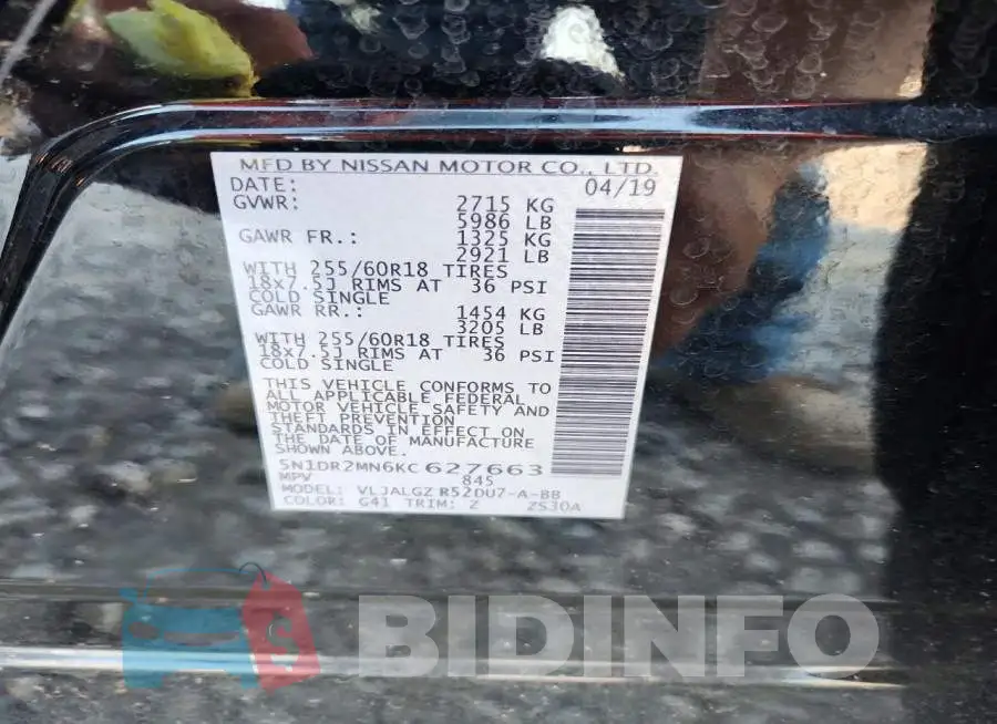 5N1DR2MN6KC627663 Photo# 14