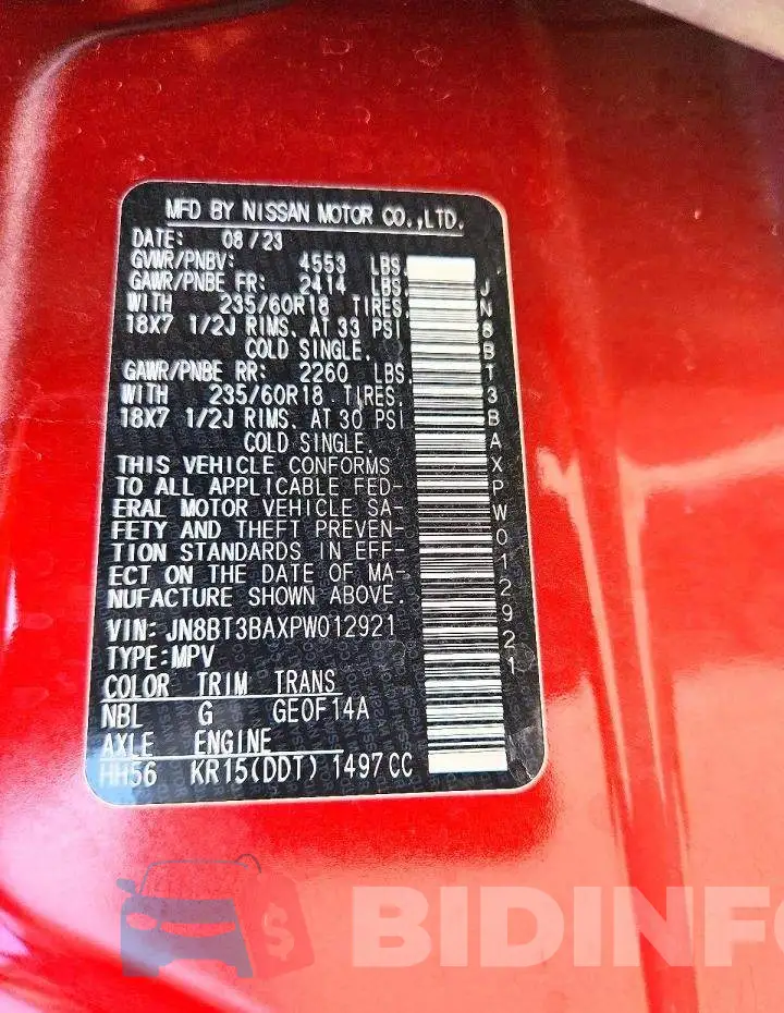 JN8BT3BAXPW012921 Photo# 13