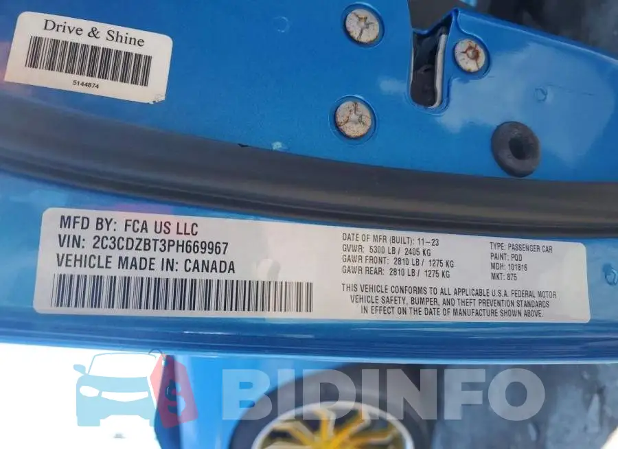 2C3CDZBT3PH669967 Photo# 13